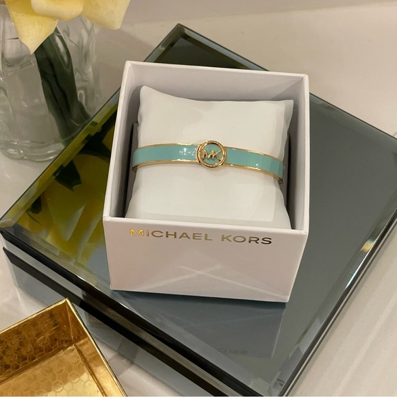 Michael Kors MK Logo Gold & Turquoise Enamel Bangle Bracelet MKJ7938710 + MK BOX - Picture 10 of 10
